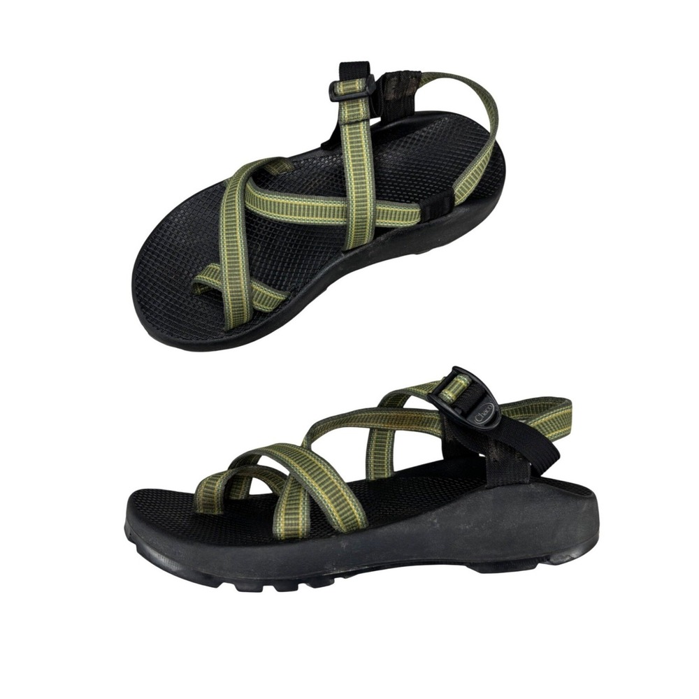 Chaco Z2 Classic Sandals Black Green Striped Strappy Toe Loop Gorpcore Men's 10